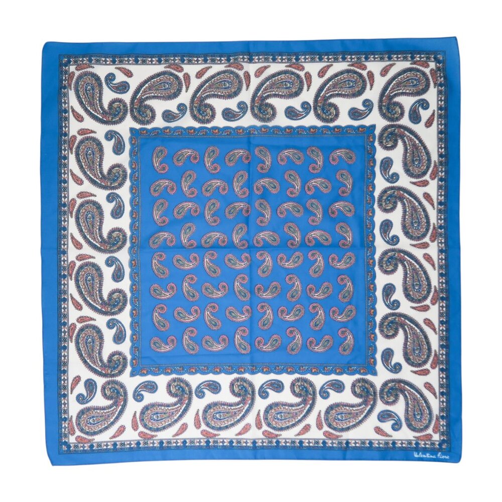 Vintage Valentina Fiore Blue Paisley Square Scarf Wraps
